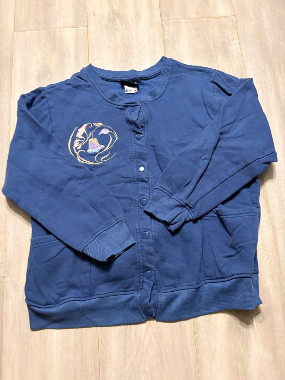 Women's Embroidered Navy Blue Snap Cardigan Sweatshirt